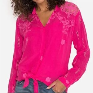 Pink Johnny Was shirt with lace and embroidery